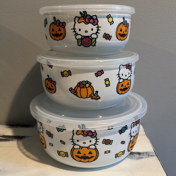 Hello Kitty Other - 2024 3 piece set hello kitty ceramic storage bowls with lids